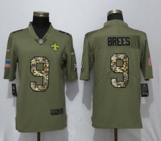 Men New Orleans Saints #9 Brees Olive Camo Carson Salute to Service Limited Nike NFL Jerseys